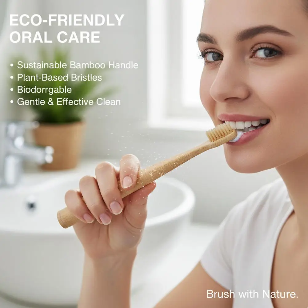 Eco-Friendly Bamboo Toothbrush with Soft Bristles for Sensitive Teeth and Gum Care