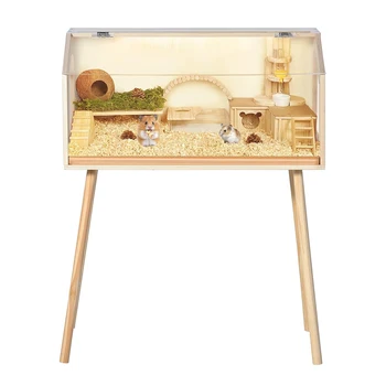 Wooden Hamster Cage Transparent Hamster Habitats with Legs Acryl Glass Window and Openable Top Small Animal Cage 80x40x100cm