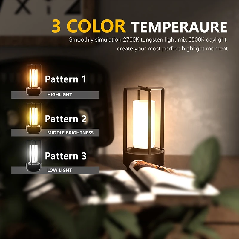 Portable Cordless Led Desk Lamp Touch Three-Color Infinite Dimming Rechargeable Battery Dimming Lighting for Restaurants Bedroom Bar Camping led light desk lamp led desk lamp