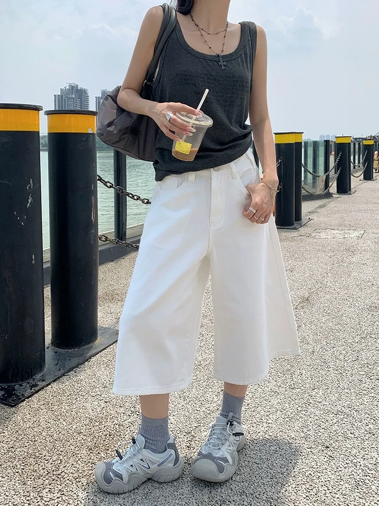 ADAgirl Denim Calf-Length Pants Women Harajuku Hip Hop Y2k Shorts Low Waisted Baggy Jeans Summer Short Streetwear Korean Bottoms