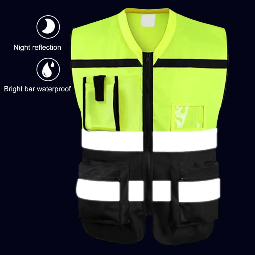 

Pockets Reflective Vest High-visibility Reflective Vest with Multi Pockets Design Clear Id Pocket Men's V-neck for Safety