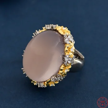 S925 Sterling Silver Charms Rings for Women New Fashion Contrast Colored Flowers Pink Crystal Green Agate Zircon Free Shipping 1