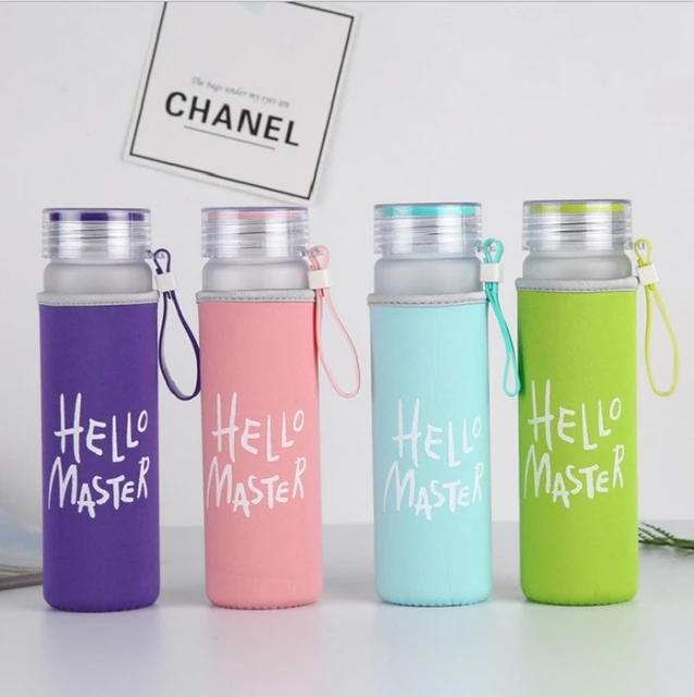 Hello Master Water Bottle New Frosted Glass Colorful Letter With