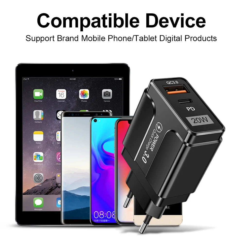 USB C Fast Chargers 20W Portable Charger Support Type C PD Fast Charging For iPhone 15 14 Pro Max iPad Xiaomi Samsung Charger