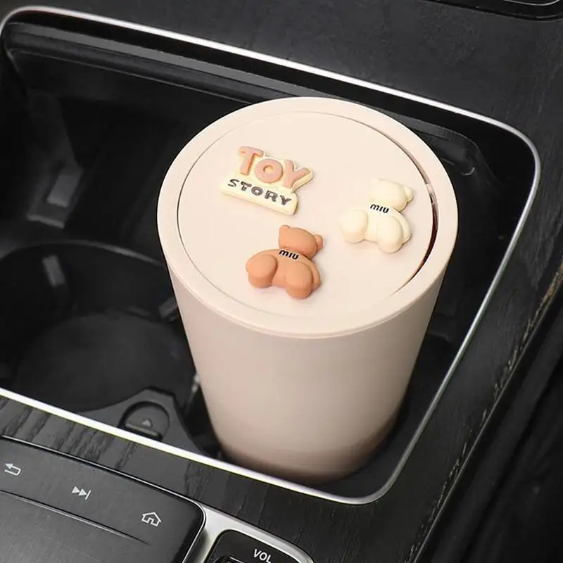 Mini Car Trash Can Cute Cartoon Bin With Lid Portable Car Trash Can Boot Storage Bag Mini Accessories For Bathroom