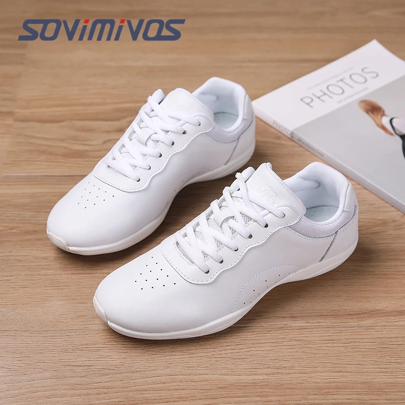 Women Dance Shoes Lightweight Flat Athletic Shoes Competitive Aerobic Gymnastics Fitness Sports White Dance Sneakers