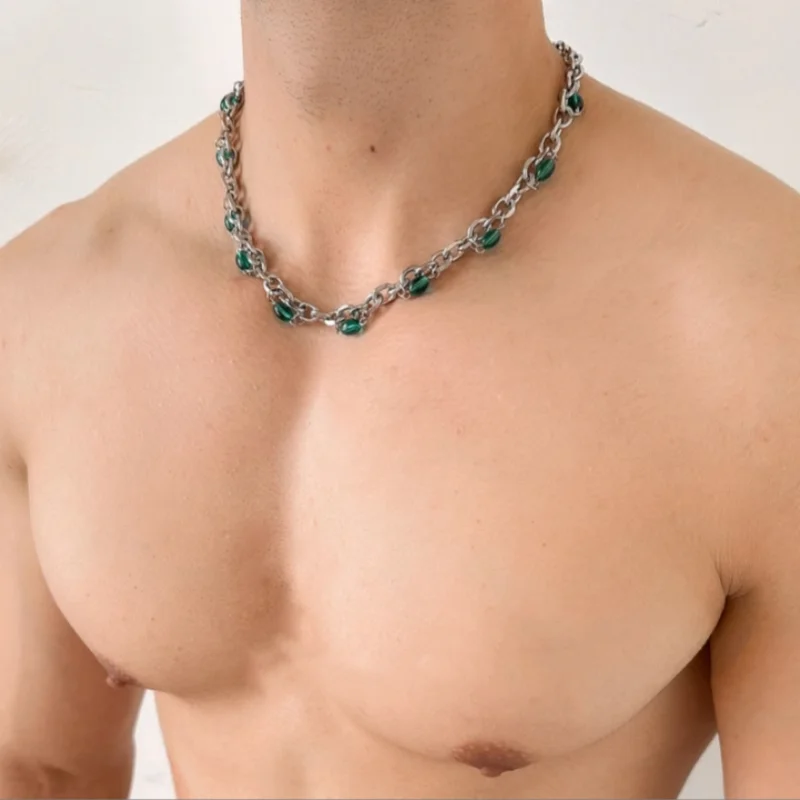 

Emerald wrap necklace for men niche design sense American chain High street hip hop collarbone chain