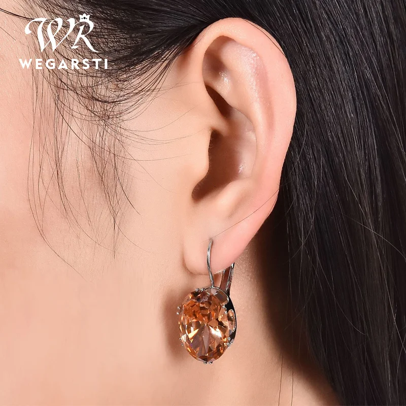 WEGARASTI Silver New Jewelry Eaaring 100% Sterling Silver New Eaaring Citrine Gemstone Woman Fine Jewelry