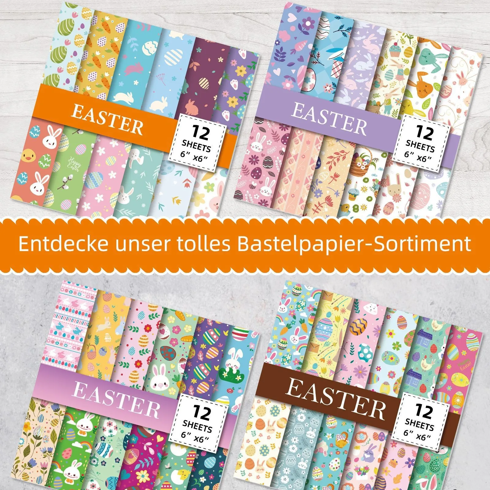 Easter Theme Rabbit Eggs Wrapping Material Paper Easter Party Gift Wrap Paper Decorative Packing Craft 12pcs