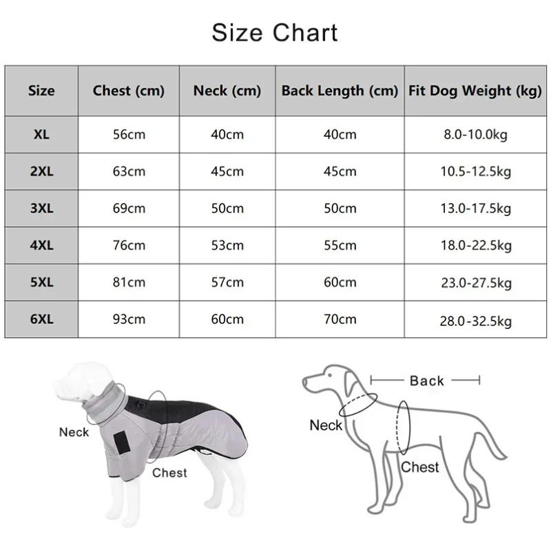 Winter Dog Jacket Reflective High Collar Warm Waterproof Thicken Pet Clothes for Medium Large