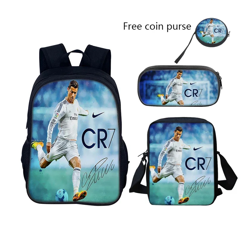 Football CR7 Star Child School Backpack with Lunch Bags Pencil Bags children backpack children bag students backpack 3 pcs set