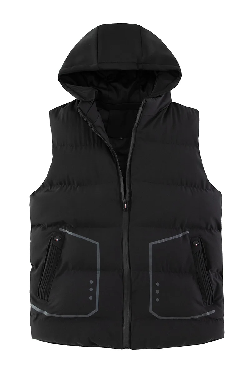 Big Puff Vest black  Sleeveless Jacket   miteigi Men's Large Size 8xl Tall plus Size 8xl Male Warm puffer Waistcoat Hooded Vests for Man Winter mens Jackets Coats Outerwear Clothing Fashion