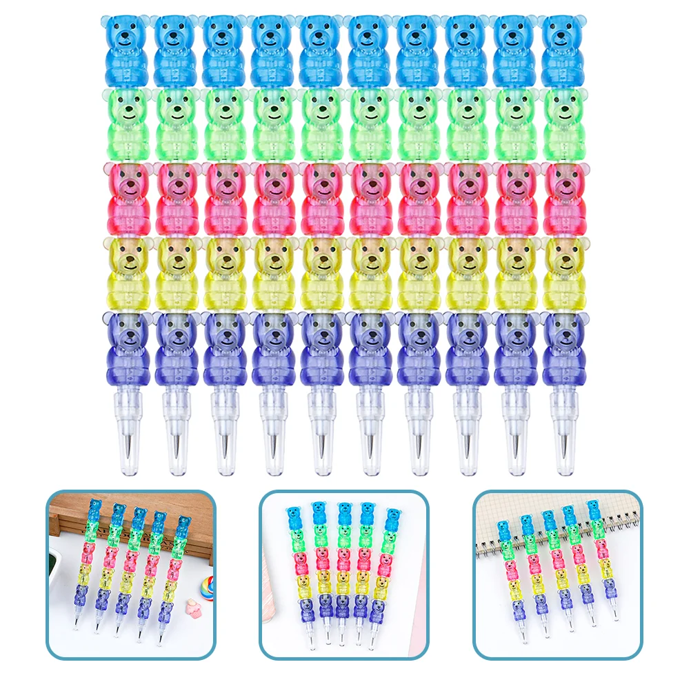 Ciieeo Stackable Plastic Bear Pencils - 10Pcs Colored Stacking Point Pencils for Birthday Favors