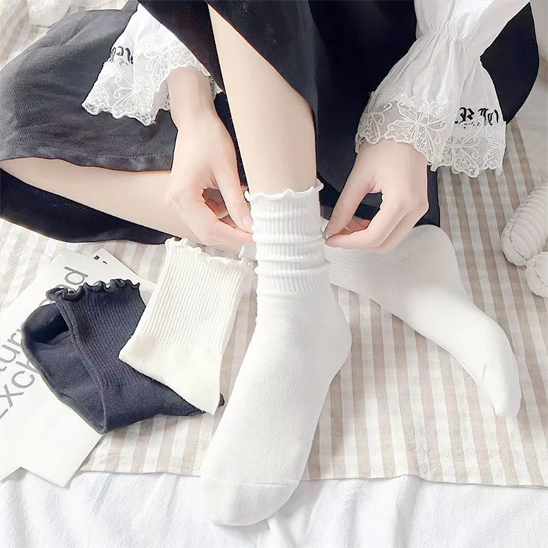 

Cute Cotton Ruffles Ankle Socks 1/2/3pairs Spring Summer Sweet Ruffle Lovely Lolita Socks Kawaii Korean White Middle Tube Sox