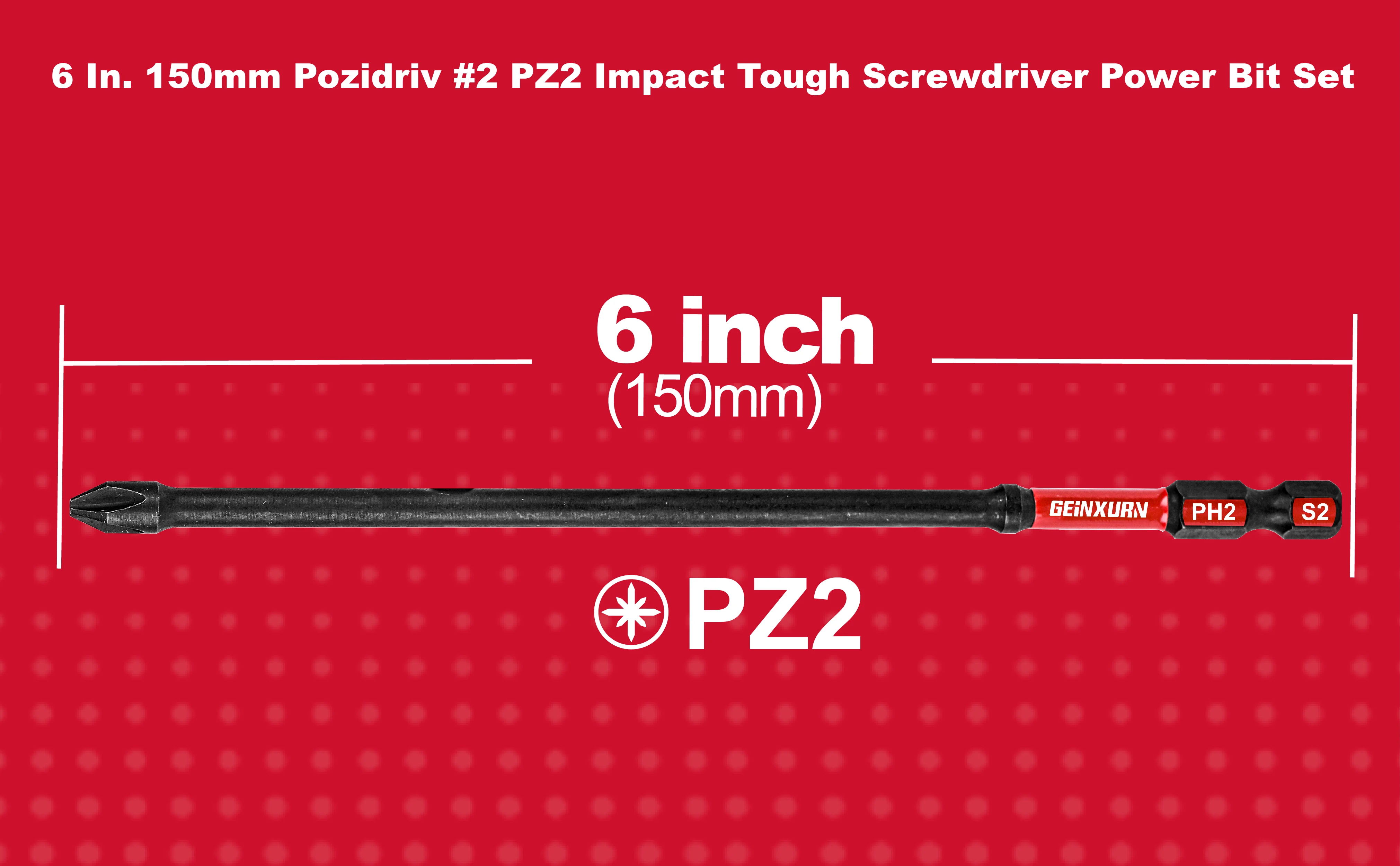Geinxurn 6 Zoll Pozidriv # 2 PZ2 Impact Tough Screwdriver Power Bit Set, S2 Schraubendreher Bits Set aus legiertem Stahl – Detail 3