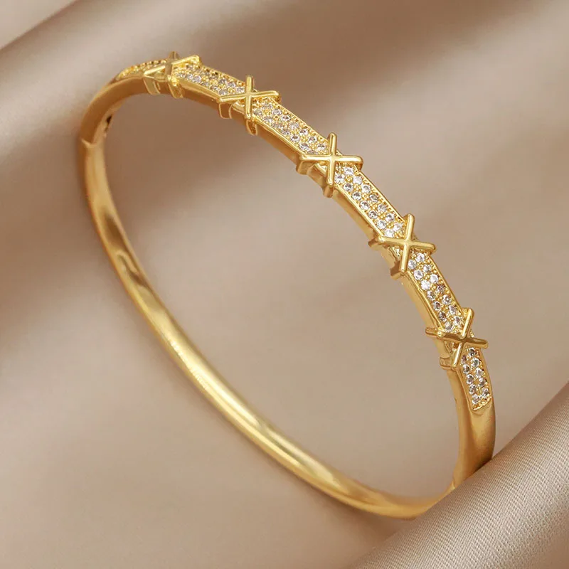 Bangles Bracelet Zirconia Letter Jewelry Crystal Cross for Wedding Bridal