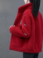 Thiened Lamb Fur Jaet Stand Collar Particle Fce Winter Warm Women's Outerwear Korean Sle Casual High Waist