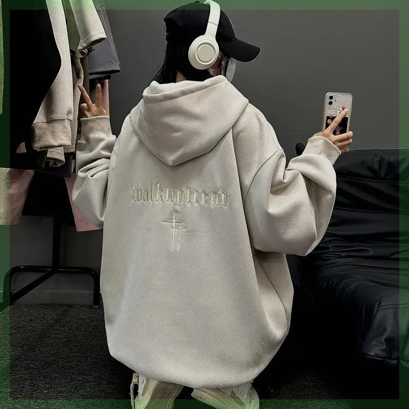 

Y2k Korean Simple Style Sweatshirt for Men and Women in Autumn New Loose Hooded Versatile Couple American High Street Hoodies