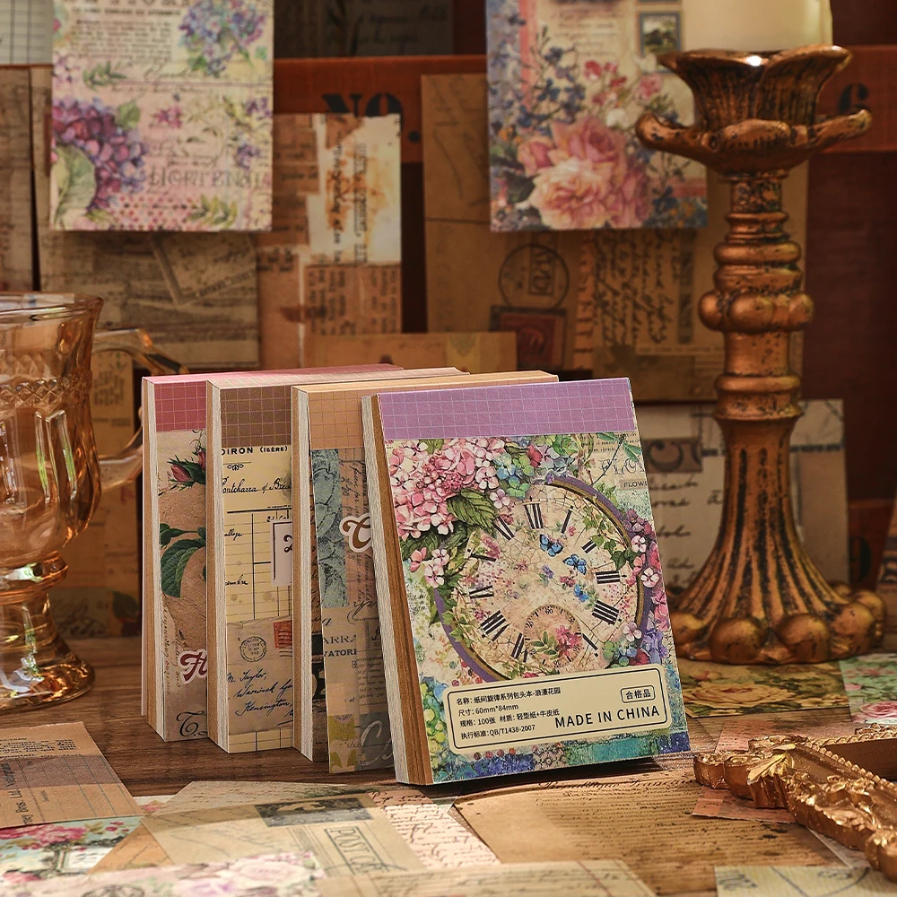 빈티지 꽃 스크랩북 종이 책, 붙지 않는 장식 노트 종이, 노트북 총알 저널 용품, 2 가지 재료, 100 장 