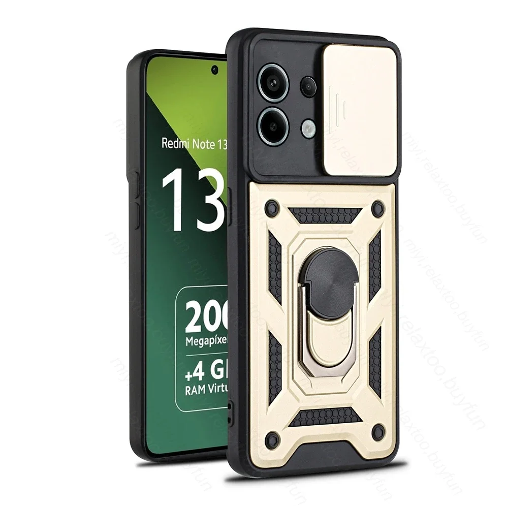 Shockproof Armor Slide Lens Case with Magnetic Ring Holder Stand Cover