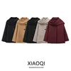 Winter 2024 Women's Mixed Fiber Coat with Scarf round Ne Long Sve Outerwear Faionable Versatile Loose Fit Regular Length