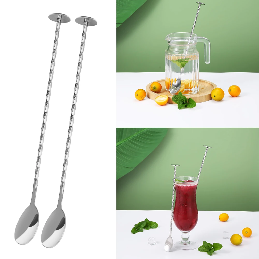 2pcs 304 Stainless Steel Cocktail Spoon Long Handle Cocktail Stick Used to Make Drinks Stirring Juices Iced Tea