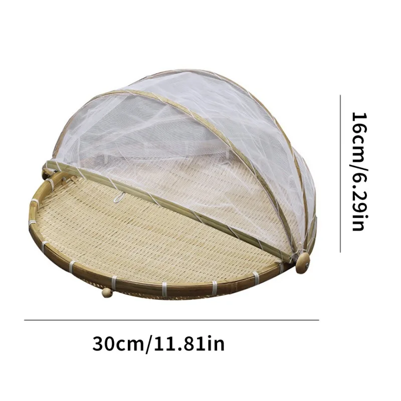 1PCS Hand Woven Bug Proof Basket Dustproof Kithen Picnic Basket Handmade Fruit Vegetable Bread Cover Wicker Basket With Gauze_voghion.com