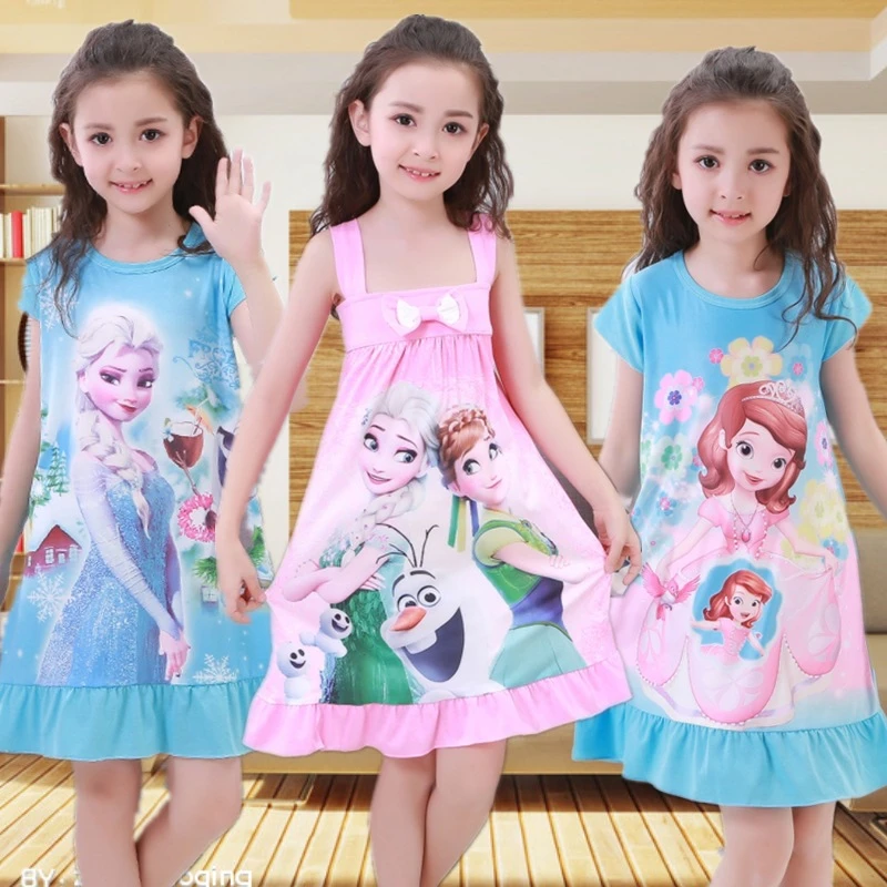 Frozen Anna Elsa Olaf Girls Dress Summer Cartoon Children Clothes Short Sleeve Pajamas Snow Queen Princess Dress Kids Sleepwear best children's sleepwear