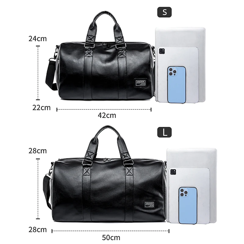 Large Sports Fitness Bag with Shoes Pocket for Men, Black Soft Leather, Big Gym Handbag, Outdoor Sports Luggage Pack, Tote Bags 6