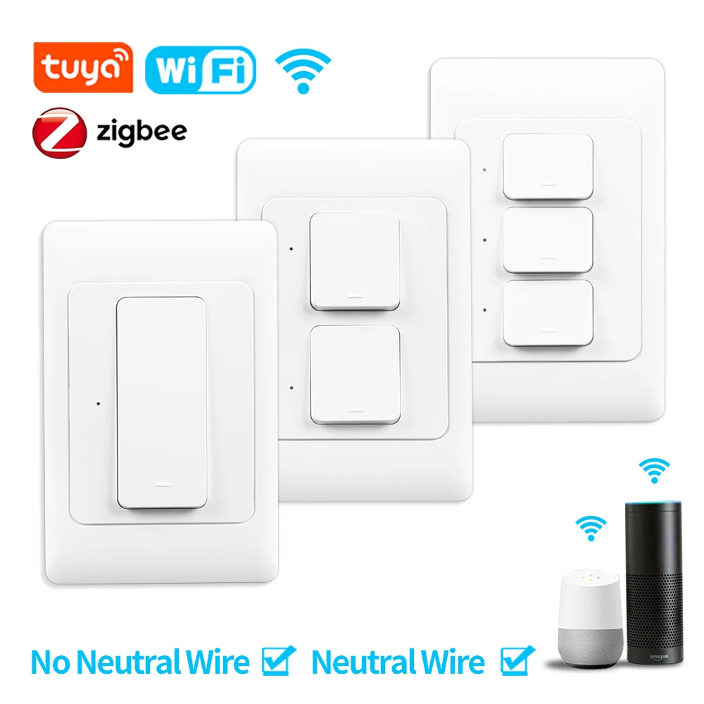 Tuya WiFi/Zigbee Smart Wall Light PUSH ปุ่มทางกายภาพสวิทช์ 100-240V 1/2/3 GANG รีโมทคอนโทรลทํางานร่วมกับ Alexa Google Home 1