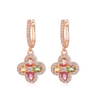 ALLNOEL Natural Tourmaline Dangle Earrings For Women Colorful Exquisite Four Leaf Clover Flower Rose Gold Jewelry Free Shipping 2