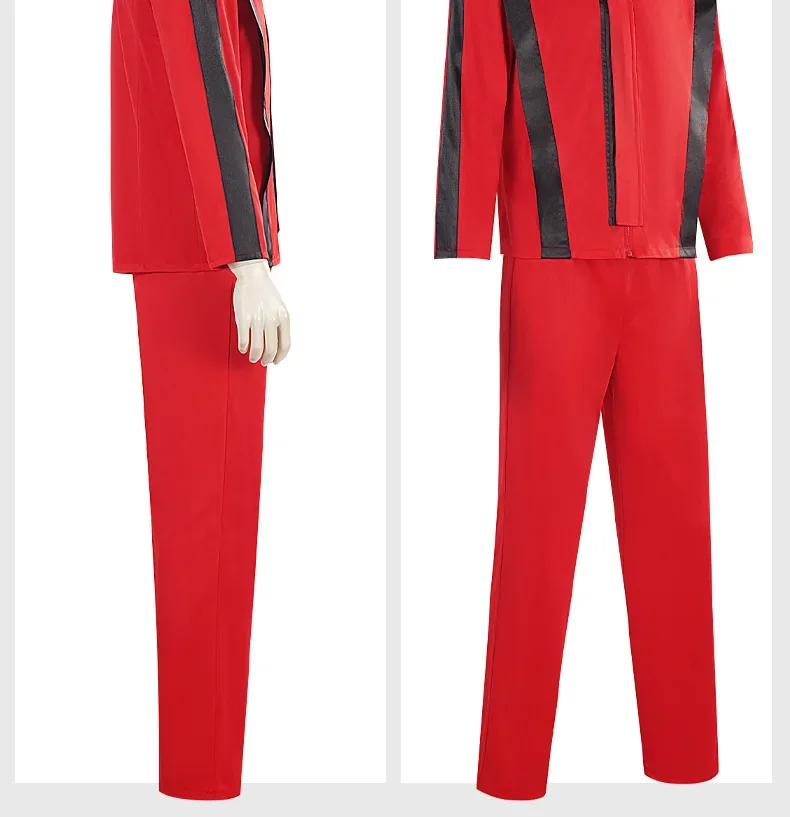 MJ Jackson Thriller Red Leather Jacket Set Black V  Buttoned Halloween Party Performances Role Play Clothes Clothing KKCos