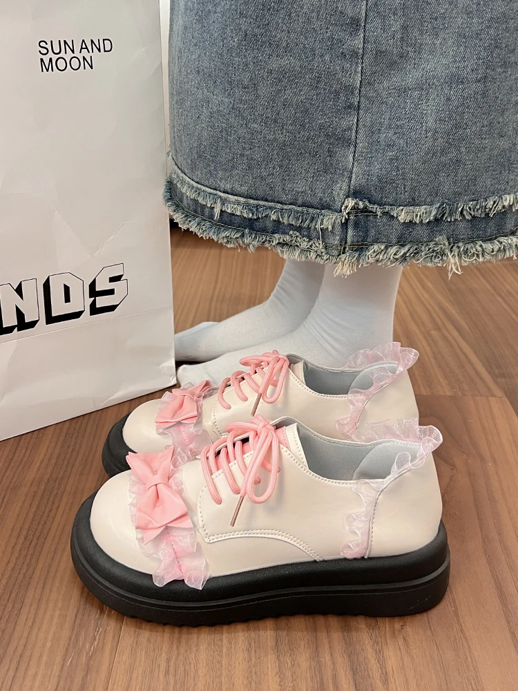 

Женские туфли в британском стиле, оксфорды с перекрестными ремешками, женская обувь на платформе с бантом, кожаная классическая ретро обувь в стиле преппи, для осени