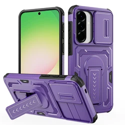 Slide Push Window Camera Lens Protection Kickstand Case - Durable TPU Plastic Back Cover - A36 5G or A56 5G (Purple)