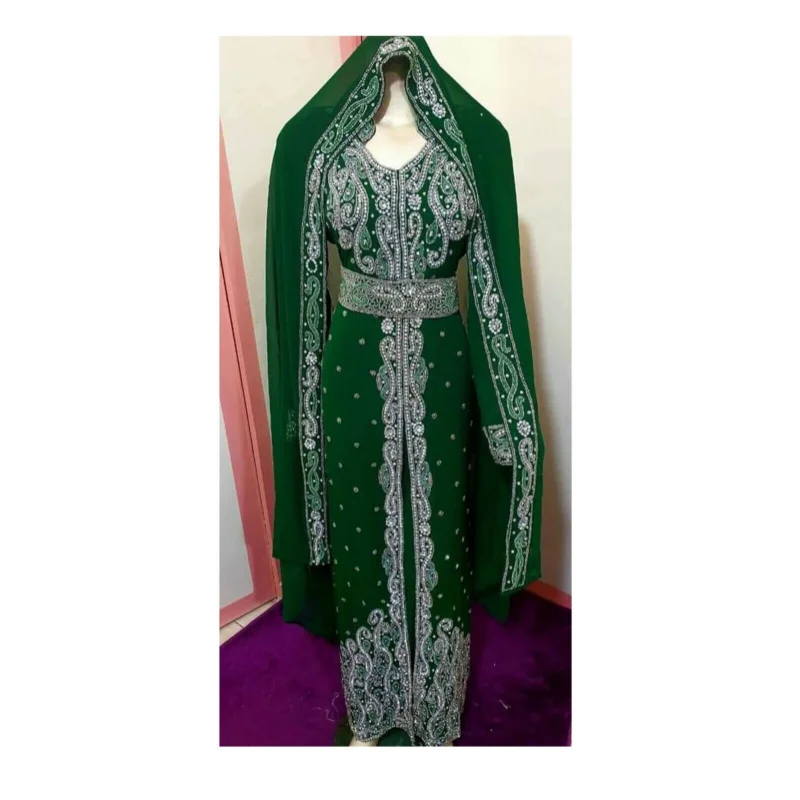 Green Dress African Costume Bridesmaid Abaya Long Dress Formal Beaded Dubai Moroccan Long Shirt