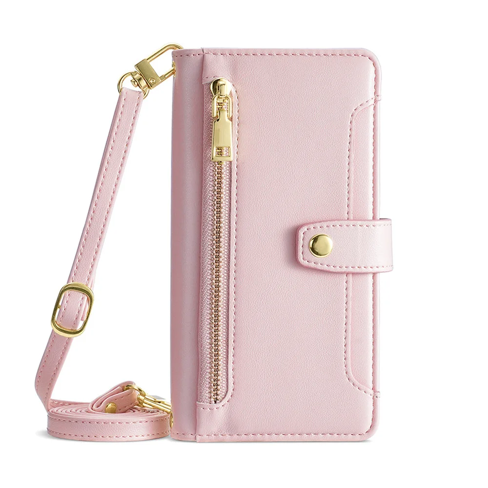 Leather Crossbody Zipper Flip Wallet with Multi-Card Slots