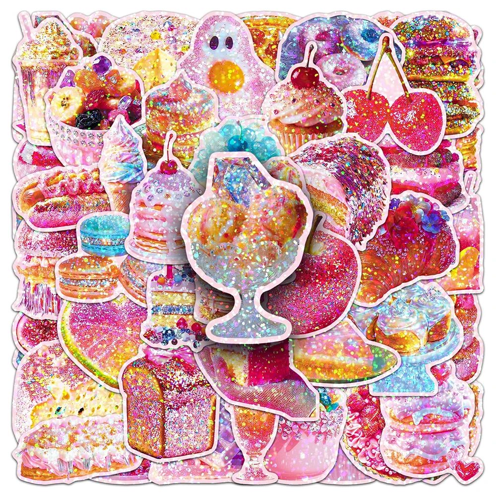 10/30/50pcs Laser INS Style Dessert Cartoon Stickers Aesthetic Cake Iec Cream Decals for Suitcase Notebook Cute Graffiti Sticker