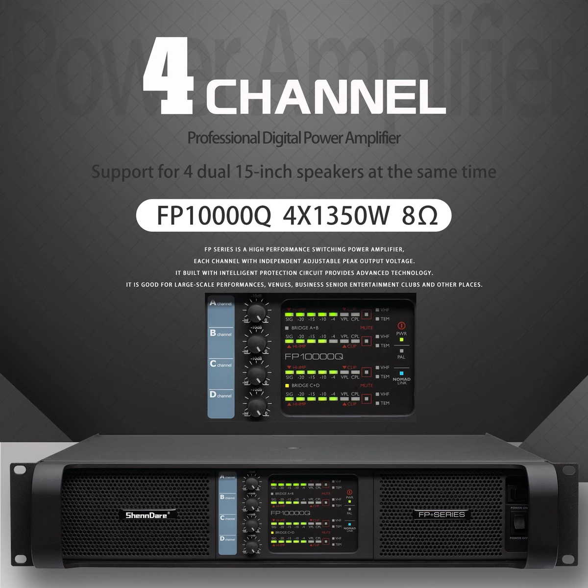FP10000Q/FP20000Q Professional Audio Power Amplifier 2 Ohm Stable 4 Channels Class TD Amp 4x1350W 10000 Watts ON-Semi Live Show — view 3