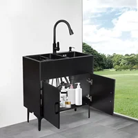 Laundry Sink Stainless Steel Utility Sink Cabinet with Sink with Flexible Faucet 2