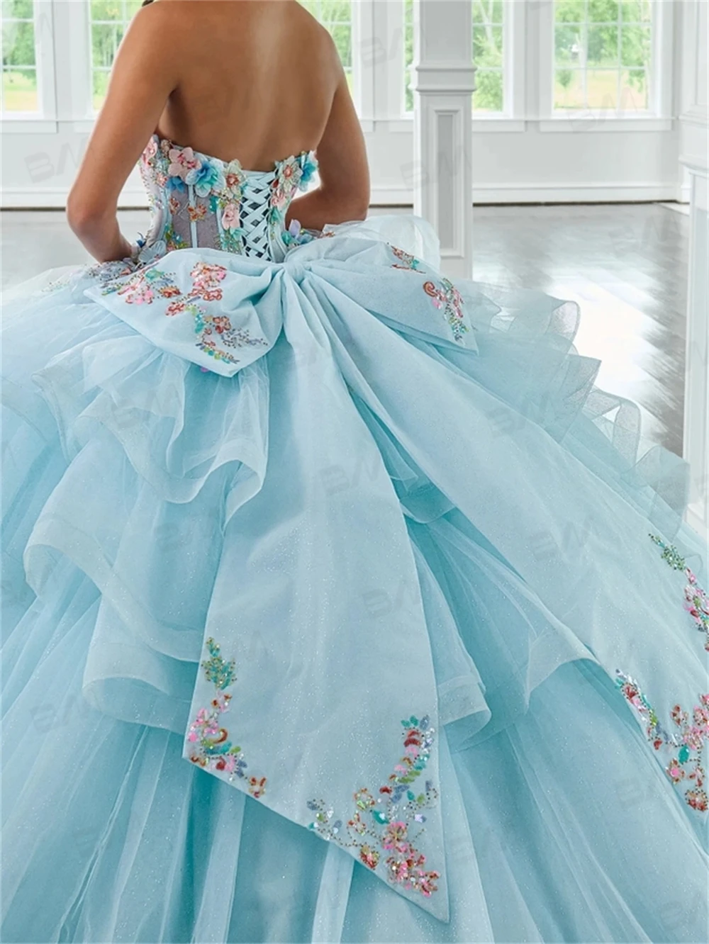 Romantic Flowers Formal Dresses Women Illusion Corset Quinceanera Dress Women's Sweet 15 16 Dresses Cocktail Party