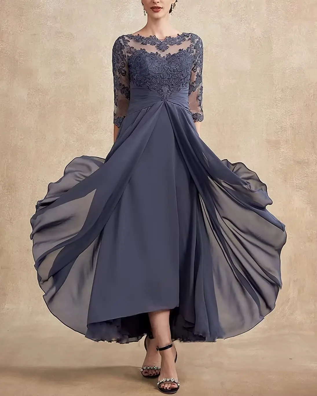 New Half Sleeves O-Neck Mother Of The Bride Dresses Lace Chiffon Backless Evening Gowns Mother of The Groom Dresses customized