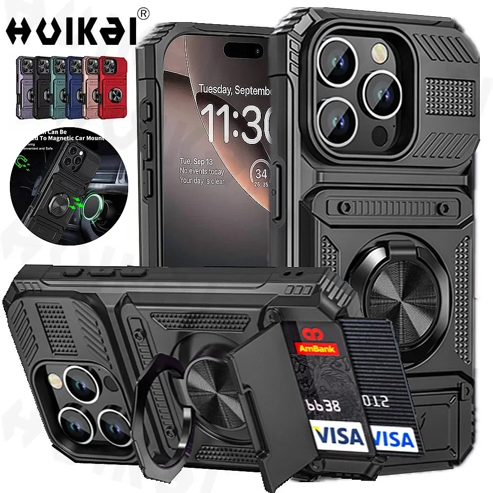 Premium Shockproof Wallet Case with Card Holder & Magnetic Rotating Kickstand
