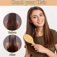 Peigne à palette en bambou naturel, peigne à coussin d'air, massage du cuir chevelu, antistatique, sans enchevêtrement, spécial pour perruques de vrais cheveux 5
