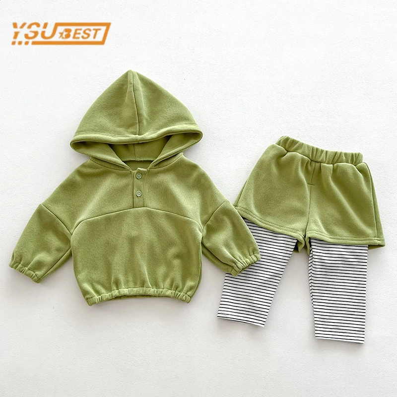 

Infant Kids Baby Girls Boys Long Sleeve Hooded Tops + Stripe Pants Clothing Sets Baby Girl Boy Children's Clothes Suit