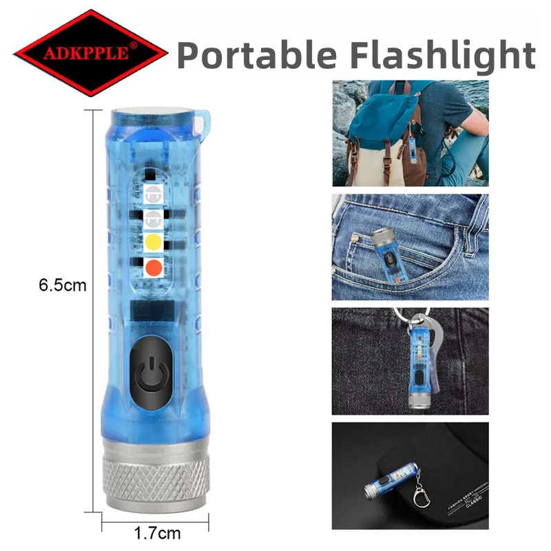 Mini Keychain Flashlight USB Rechargeable Super Bright Torch Portable