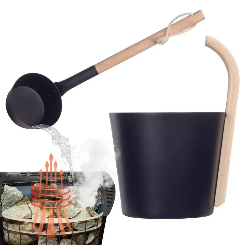 

Aluminum Sauna Bucket 7L Aluminum Bucket with Wooden Handle Sauna Supplies Sauna Set for Bathrooms Washrooms Shower Rooms