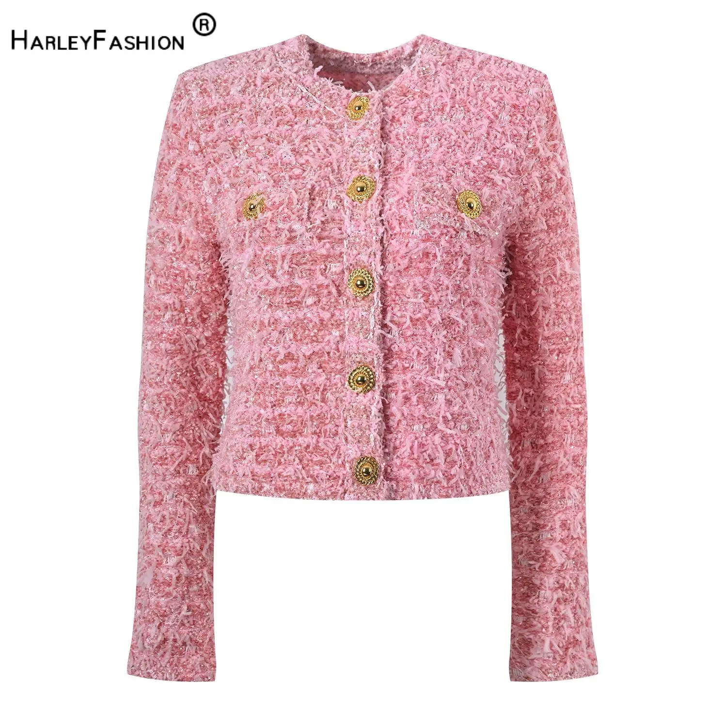 

2024 Slight Luxuery Spring New Women O-neckline Long Sleeve Tops Elegant Style Single-breasted Lady Casual Kint Cardigan