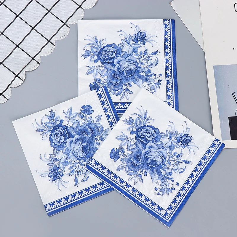 33*33cm 2-Ply New Chinese Colourful Napkins Blue Printed Paper Napkins Wedding Paper Butterfly Bone Bart 10/20pcs/Pac paper napkins
