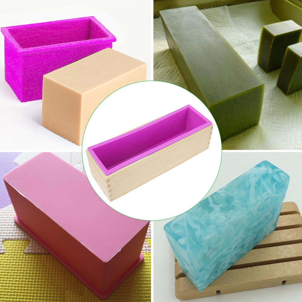 Toast Cake Loaf Mold with Wooden Box Rectangular Baking Kitchen Tools Silicone Soap Mold DIY Handmade Tool