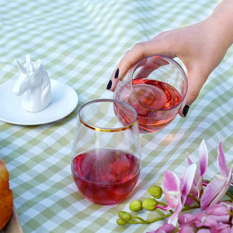 Unbreakable Stemless Plastic Wine Champagne Glasses Reusable Shatterproof Drinking Cup for Bar Home Wedding 12/16oz plastic wine cups